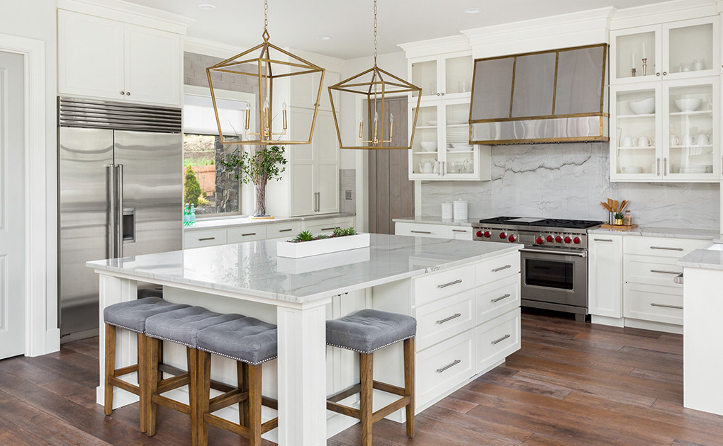 Luxury kitchen with white cabinets